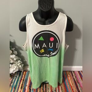 Neon Maui and Sons Tank Top Shirt Retro Vintage Tie Dye Fade Vibe Large